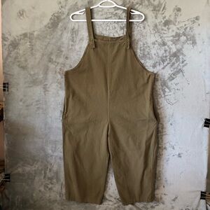 Cropped Green Overalls Size L Cotton Boho Lightweight Minimalist Lagenlook